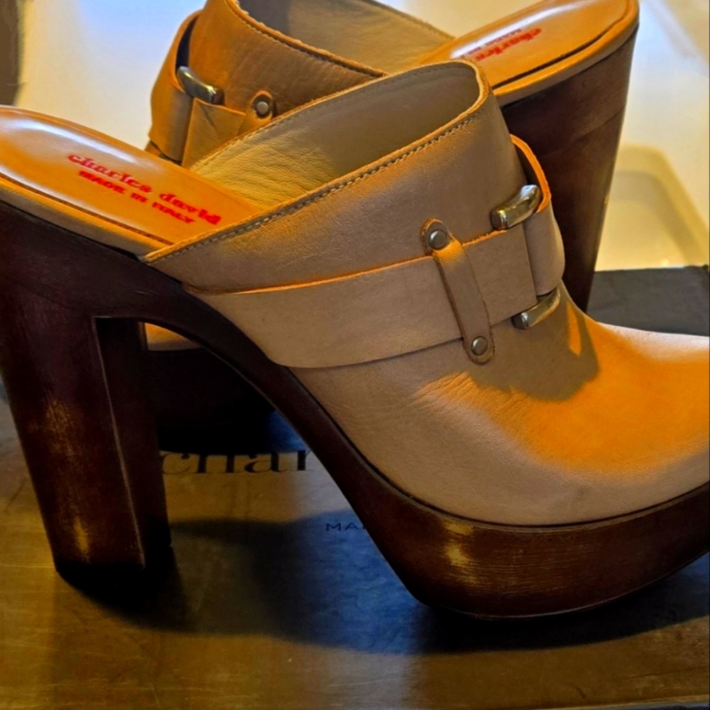 Charles David  leather high heel clogs